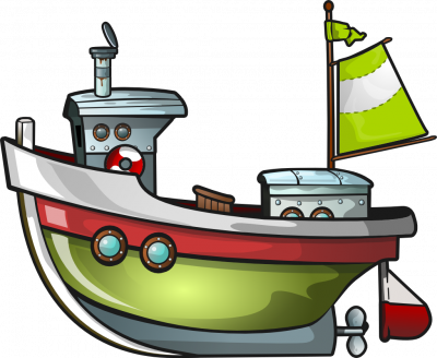 Picture of green and red boat, cartoon
